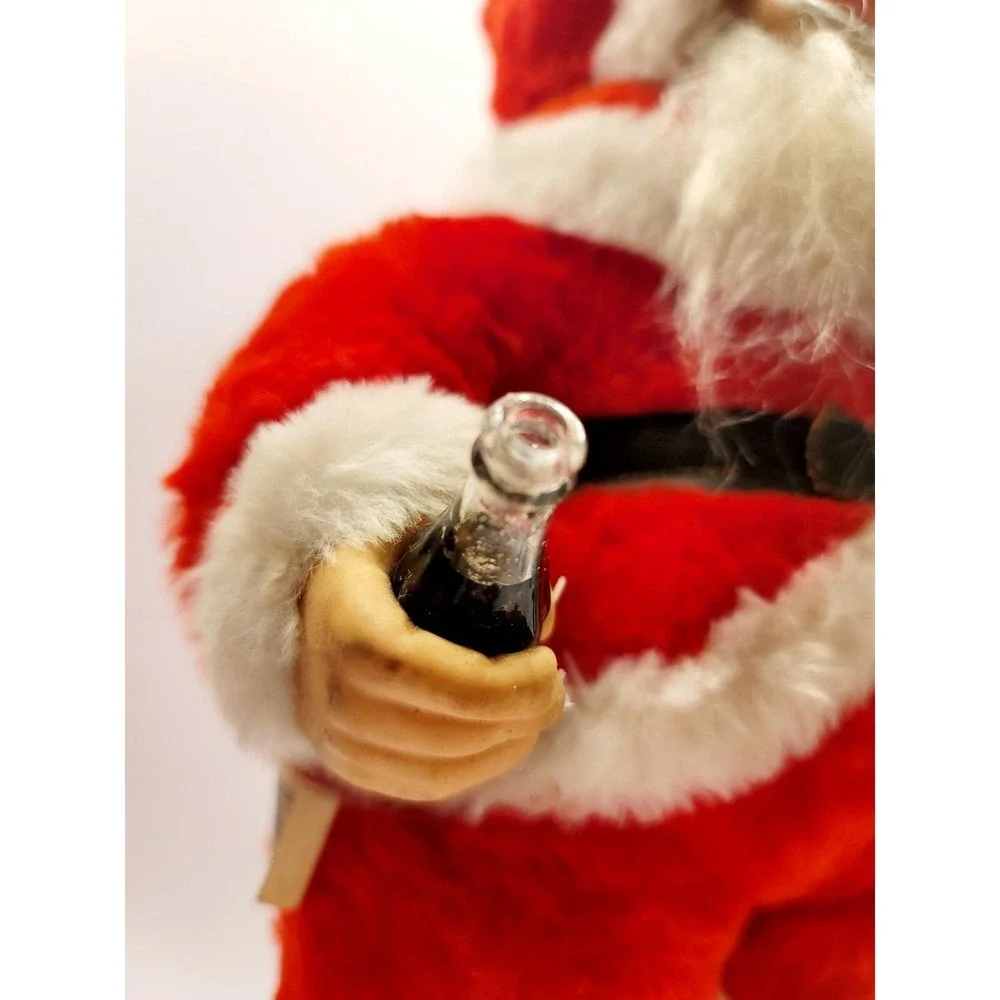 Vintage Santa Claus Plush Rubber Face Coca-Cola Bottle Red‎ White Good 16 inch